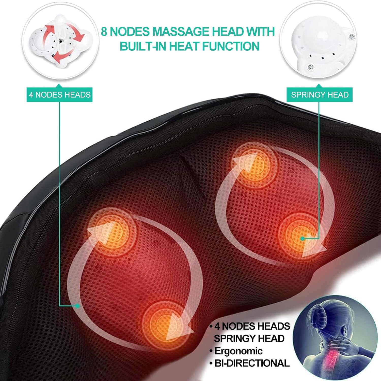 Neck Massager, Portable Electric Neck and Back Massager with Heat, FSA or HSA Eligible Deep Tissue 3D Kneading Pillow for Muscle Pain Relief, Not Cordless, Ideal Father’S Day Gift
